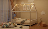 Wood Full Size House Bed with Guardrail and LED, White N709P177524K