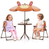4 Pieces Folding Kids Table and Chair Set with Height Adjustable Sun Umbrella - Brown 18420047