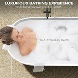 59" Freestanding Solid Surface Bathtub, Luxury Man-made Stone Resin Freestanding Soaking Bathtub W1573142950