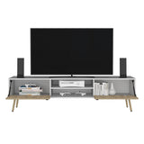 ZUN Huna TV Stand, Dual-Tone with Hinged Drawers and Open Shelves B200P173202