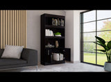 Bookcase, Three Shelves, Double Door Cabinet, Metal Hardware, Black B097132973