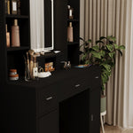 ZUN The Black dressing table with LED mirror is equipped with a hair dryer rack, and the dressing tables W1320P186715