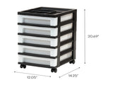 5-Drawer Narrow Plastic Storage Drawer Cart with Organizer Top, Black 32678976