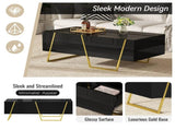 Modern Rectangular High Gloss Coffee Table for Living Room with Storage and Gold Base, 4 drawers, N735P350386B