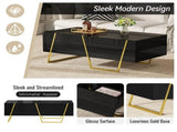 Modern Rectangular High Gloss Coffee Table for Living Room with Storage and Gold Base, 4 drawers, N735P350386B
