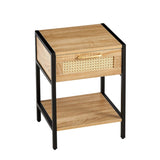 15.74" Rattan End table with drawer, Modern nightstand, metal legs,side table for living room, W1265121744