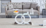 Contemporary Style Glass-Top MDF Coffee Table with White Base - Suitable for Living Rooms and Lounge W3226P279047