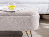Ivory White Storage Ottoman for End of Bed Gold Legs, Modern Ivory White Faux Fur Entryway W117082032