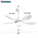 ZUN 42 Inch Ceiling Fan with Light and Remote Cotnrol 6 Speeds DC Reversible Motor W882P221554