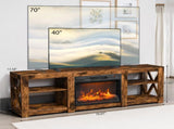 Weathered Wood Fireplace TV Stand with 23 Inch Insert & Dual-Sided Crossover Design, Embossed 81393092