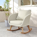 Contemporary Minimalist Beige Wicker Rocking Chair with Soft Polyester Cushions and Durable Wooden N767P305079A