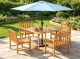 5-Piece Acacia Wood Patio Dining Set, 4-Person Outdoor Square Table & Armchair Set with Umbrella 49434874