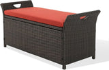 ZUN Patio Wicker Storage Bench Outdoor Rattan Deck Storage Box with Cushion W2181P193287