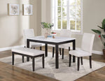 ZUN Classic Stylish 5pc Dining Set Kitchen Dinette Faux Marble Top Table Bench and 3x Chairs White Faux B011P184982