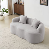 Grey Curved Loveseat Sofa with Round Armrest, Compression Couch with 2 Pillows, Cream Couch for W3612P332453