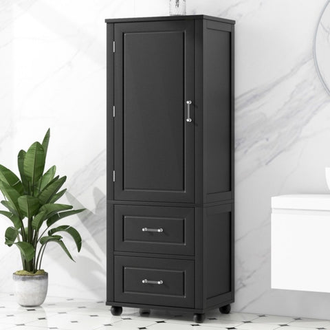 ZUN Tall Bathroom Storage Cabinet, Freestanding Storage Cabinet with Two Drawers and Adjustable Shelf, 48632964