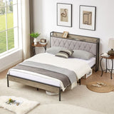 Bed frame with charging station Queen size,Grey, 87.8'' L x 61.8'' W x 39.2'' H. W1162123746