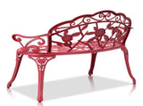 Outdoor Cast Aluminum Patio Bench, Porch Bench Chair with Curved Legs Rose Pattern, Red 57565215