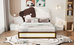 ZUN Full Size Upholstered Platform Bed with Bear Shaped Headboard, LED Light Strips, White + Brown 19640686