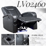 ZUN ACME Alair Power Motion Recliner w/Bluetooth Speaker & Cooling Cup Holder, Dark Gray Leather Aire LV02460