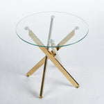 ZUN Golden Dining Table with cross metal leg and glass,Modern Space Saving Kitchen Table for Living W234P242550