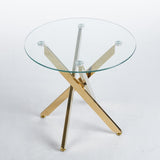 ZUN Golden Dining Table with cross metal leg and glass,Modern Space Saving Kitchen Table for Living W234P242550