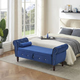 63.38"Velvet Multifunctional Storage Rectangular ottoman bench Comes with crystal buckle Solid Wood W1825P185500