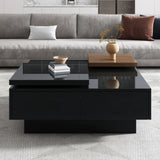 ZUN U-Can Movable Top Coffee Table, Modern Square Wood Coffee Table with High Gloss finish, 4 Hidden WF324734AAB