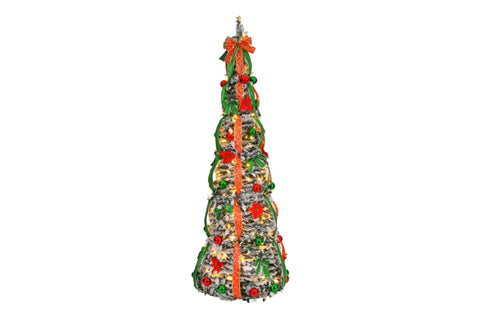 ZUN 6 FT Snow Flocked Pre-lit Artificial Pop Up Christmas Tree with 150 Warm Lights and Red & Green 26844642