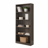 Five shelf wooden bookcase display cabinet with bottom front molding grey color B107P323493