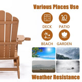 ZUN TALE Folding Adirondack Chair with Pullout Ottoman with Cup Holder, Oaversized, Poly 83820938