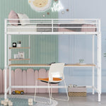 ZUN Twin Metal Loft Bed with Desk and Shelve,White 18643134