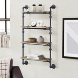 Oak and Sandy Black Rectangle 4-tier Wall Shelf B062P184602