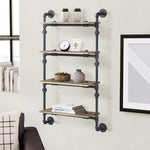 ZUN Oak and Sandy Black Rectangle 4-tier Wall Shelf B062P184602