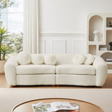 ZUN 87.7" Modern Curved Sofa, Back Upholstered Couch with 5 Decorative Throw Pillows, Teddy Fabric Couch 75740404