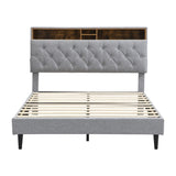 Queen-Size Upholstered Platform Bed Frame with a Modern Button-Tufted Linen Fabric Headboard,USB W311P285479