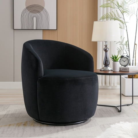 ZUN Velvet Fabric Swivel Accent Armchair Barrel Chair With Black Powder Coating Metal Ring,Black 52093817