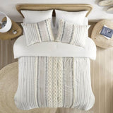 Cotton Printed Comforter Set with Chenille Ivory King/Cal King B035128794