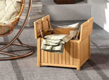Solid Acacia Wood Outdoor Side Table with Umbrella Hole, 2-in-1 Storage End Table for Patio Poolside 86228546