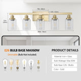 Golden 5-Light Vanity Light with Clear Glass Shades, Modern Iron Metal Bathroom Wall Fixture for 76960977