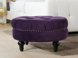 Dawn Tufted Round Ottoman Nailhead Accents, Purple Velvet B2719P238412