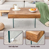 ZUN Natural Style Square MDF Coffee Table - 31.5"x31.5" with Tempered Glass Legs.Density Board W1151P232702