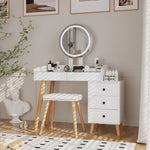 ZUN Dressing Table with LED Lights Glass Top Table with Extendable Side Table 5 Drawers W2139P193930