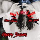 6.6 ft Life-Size Animated Halloween Angel Prop - Long Black Curly Hair, Sound-Activated , Automatic 00895288