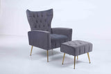 Upholstered Accent Chair with Tufted Cushions and Ottoman In Dark Gray B2730P271432