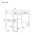 ZUN Twin Loft Pine Wood Bed with built-in desk, Safety Guardrails, Ladder,White 66551362