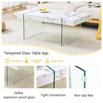 ZUN 43.3"x23.6" White Marble-Patterned MDF Coffee Table with Tempered glass legs.Suitable for Living W1151P209565