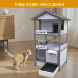 Three Story Outdoor Cat House with Balcony, Large Feral Villa Cat Shelter Weatherproof, 3 Story W1431P284943
