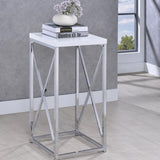 ZUN Glossy White and Chrome Accent Table B062P145497