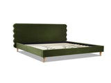 Stockholm Modern Wavy Headboard Platform Bed, King, Olive Green Performance Velvet B2719P238207